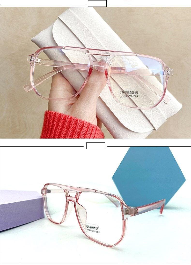 Monture de lunettes anti-lumière bleue à double faisceau pour femmes et hommes, verres anti-fatigue oculaire pour ordinateur, lecture, télévision, monture élégante, hommes et femmes, grande monture rétro, lunettes de myopie, monture miroir surdimensionnée