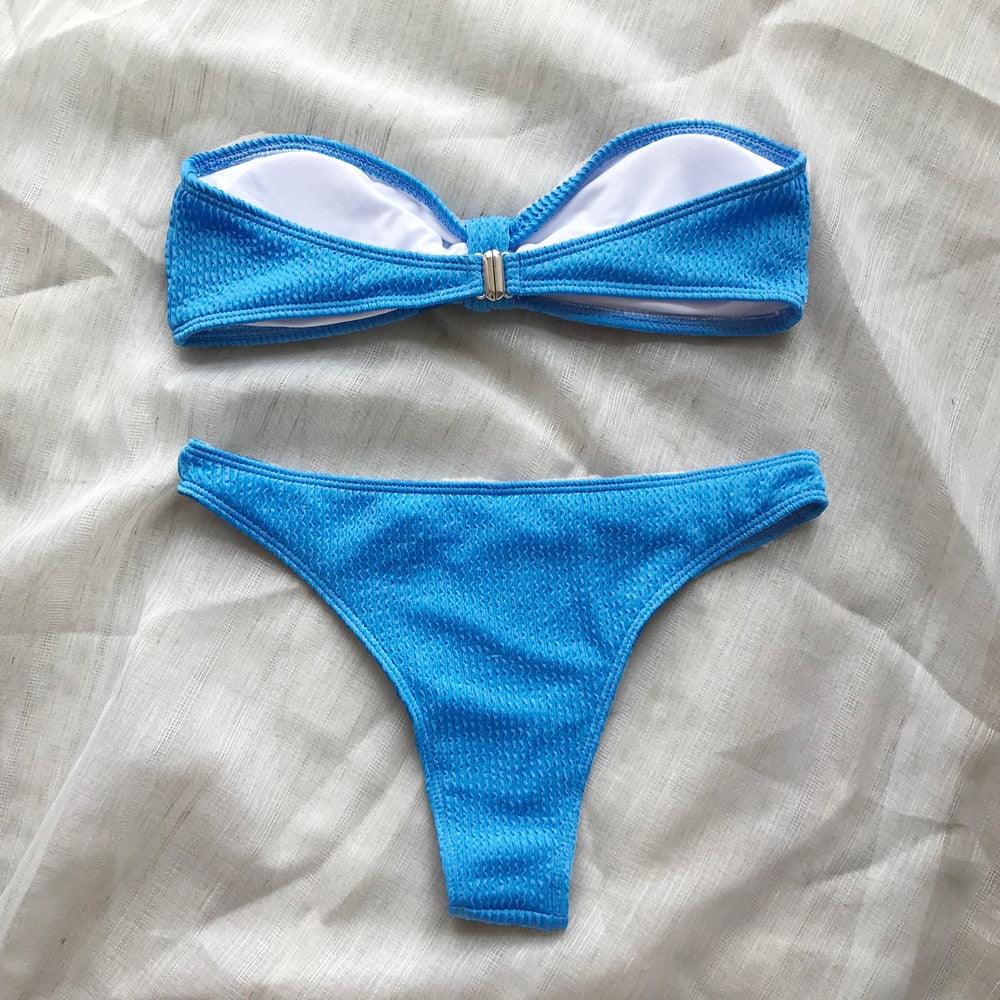 Bikini Maillot de bain Femme Push Up Ensemble de bikini Maillot de bain féminin Maillot de bain sans bretelles couleur unie 2 pièces Maillot de bain Maillots de bain Épaules dénudées Taille Haute Maillot de bain Maillot de bain échancré pour l'été