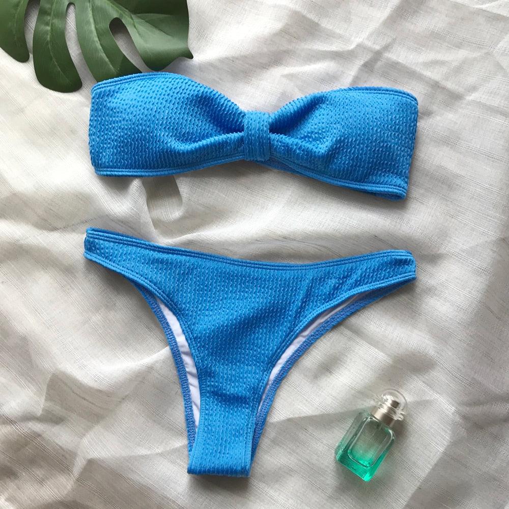 Bikini Maillot de bain Femme Push Up Ensemble de bikini Maillot de bain féminin Maillot de bain sans bretelles couleur unie 2 pièces Maillot de bain Maillots de bain Épaules dénudées Taille Haute Maillot de bain Maillot de bain échancré pour l'été