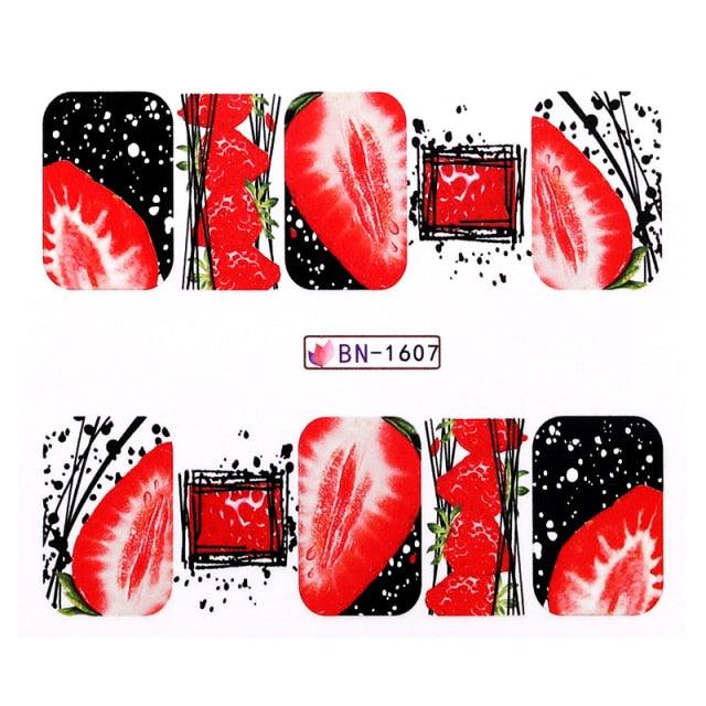 Décalcomanies à l'eau fruits d'été Kiwi Banane Fraise Fleur Alphabet Feuilles Autocollants Nail Art Wraps Curseur Décorations Tranches Nail Art Fruits 3D, Fournitures Nail Art Slime Fruits d'été Décorations Nail Art Flocons de Fruits Accessoires Nail
