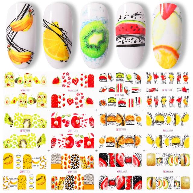 Décalcomanies à l'eau fruits d'été Kiwi Banane Fraise Fleur Alphabet Feuilles Autocollants Nail Art Wraps Curseur Décorations Tranches Nail Art Fruits 3D, Fournitures Nail Art Slime Fruits d'été Décorations Nail Art Flocons de Fruits Accessoires Nail