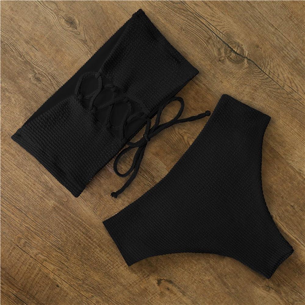 Maillot de Bain Bikini Femme Imprimé Floral Taille Haute Ensemble Bikini Bretelles Croisées Maillot de Bain Femme Tenue de Plage Maillots de Bain Bikini Femme Deux Pièces sans Bretelles
