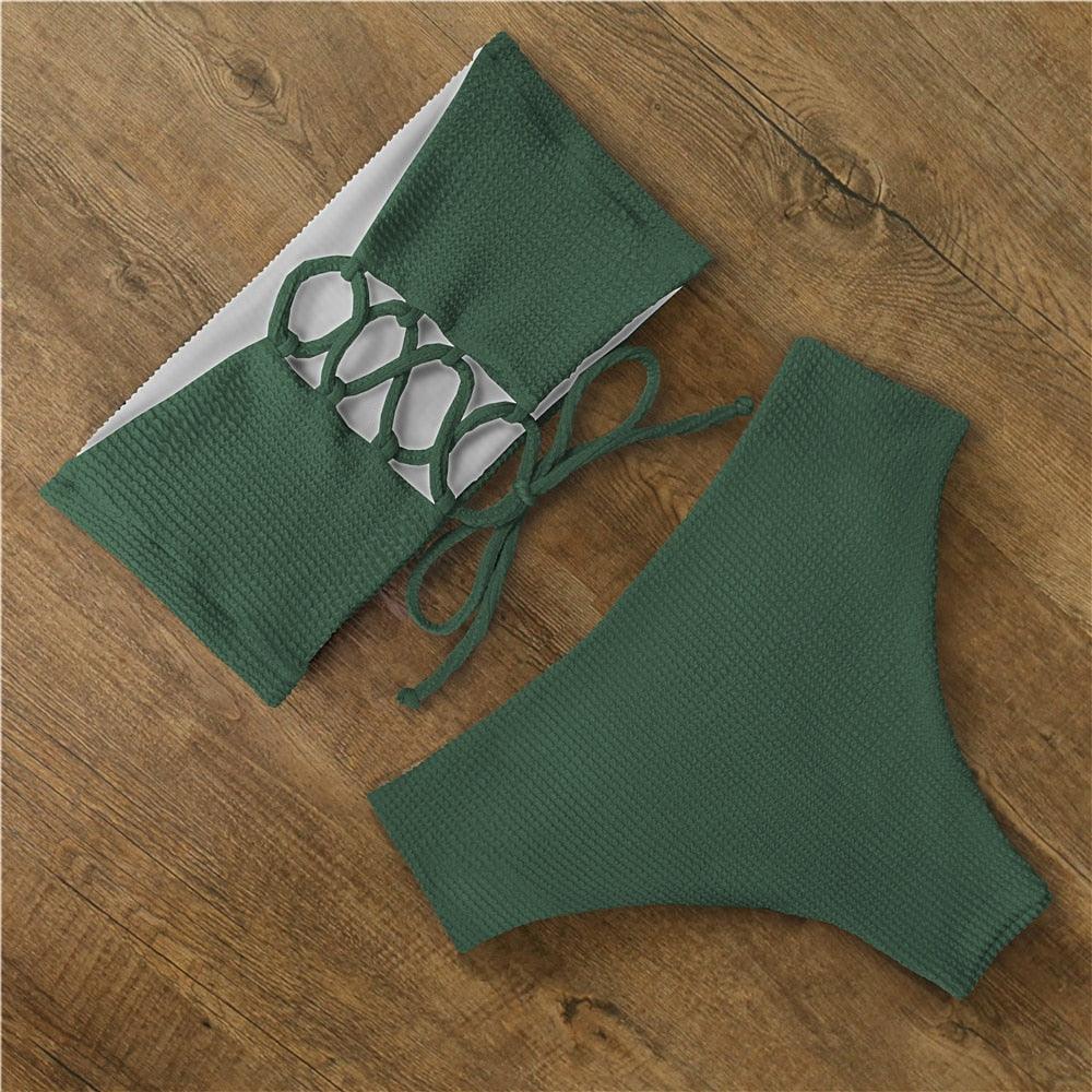 Maillot de Bain Bikini Femme Imprimé Floral Taille Haute Ensemble Bikini Bretelles Croisées Maillot de Bain Femme Tenue de Plage Maillots de Bain Bikini Femme Deux Pièces sans Bretelles