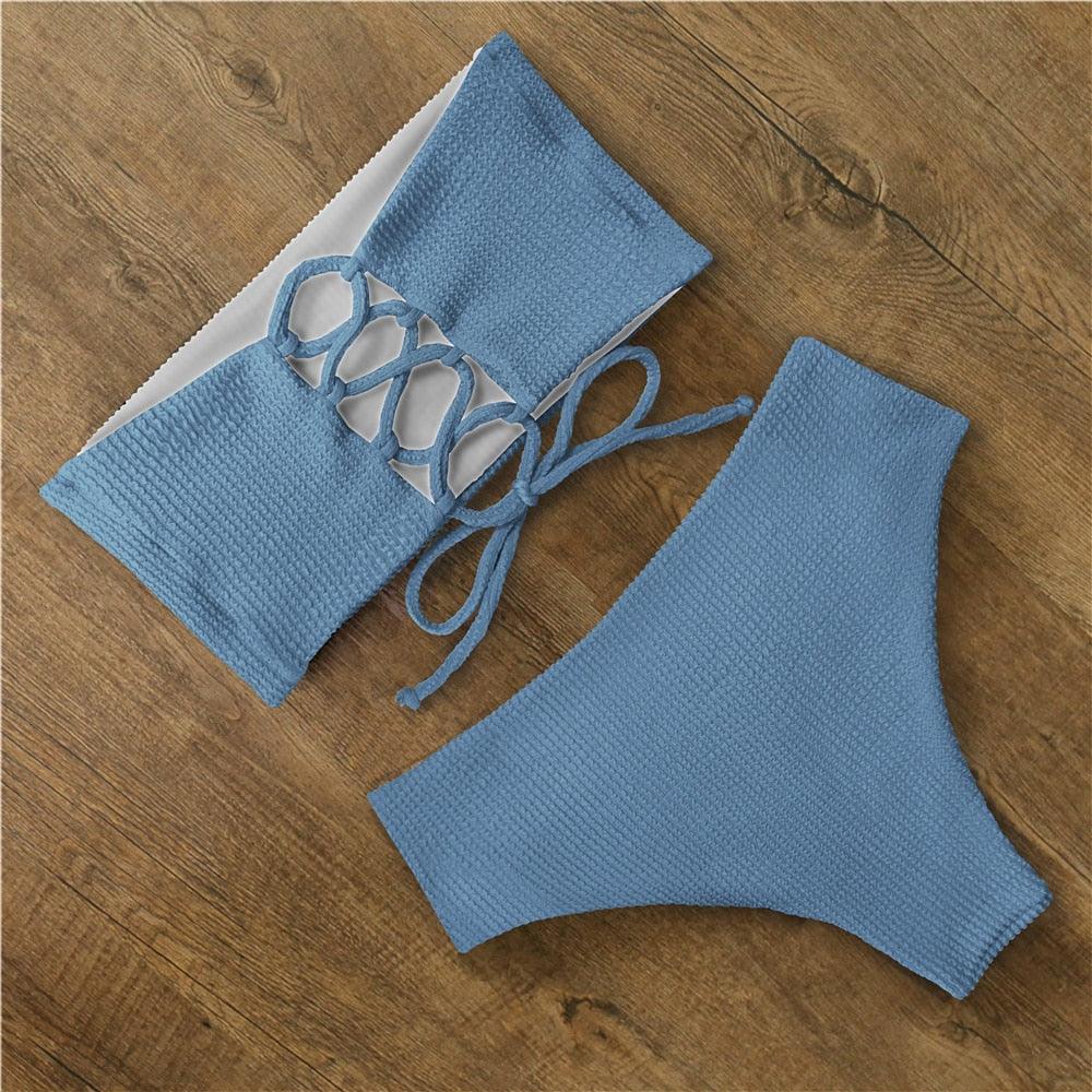 Maillot de Bain Bikini Femme Imprimé Floral Taille Haute Ensemble Bikini Bretelles Croisées Maillot de Bain Femme Tenue de Plage Maillots de Bain Bikini Femme Deux Pièces sans Bretelles
