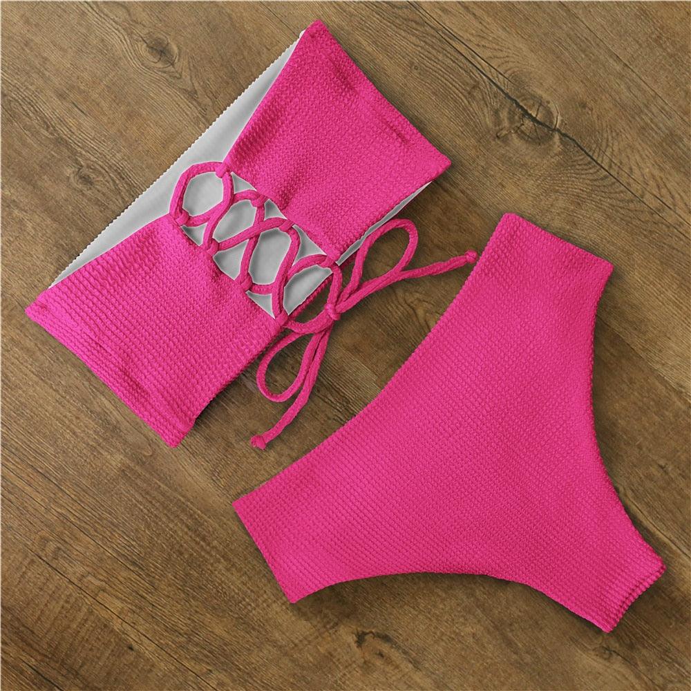 Maillot de Bain Bikini Femme Imprimé Floral Taille Haute Ensemble Bikini Bretelles Croisées Maillot de Bain Femme Tenue de Plage Maillots de Bain Bikini Femme Deux Pièces sans Bretelles