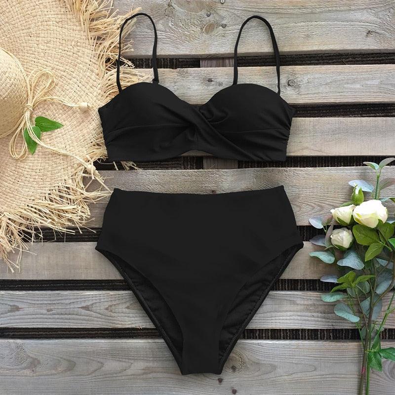 Bikini Maillot de Bain Femme Push Up Ensemble Bikini Taille Haute Maillots de Bain Deux Pièces Femme Maillot de Bain Imprimé Uni Rembourré Push-Up Maillot de Bain Volanté Beachwear