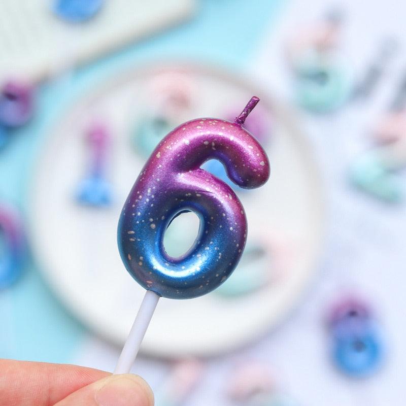 1 pièce Bougies Ciel Étoilé Décoration de Gâteau d'Anniversaire Dégradé Fête Gâteau Décoration Bougies Joyeux Anniversaire Bougies Chiffres pour Décoration de Gâteau pour Fête