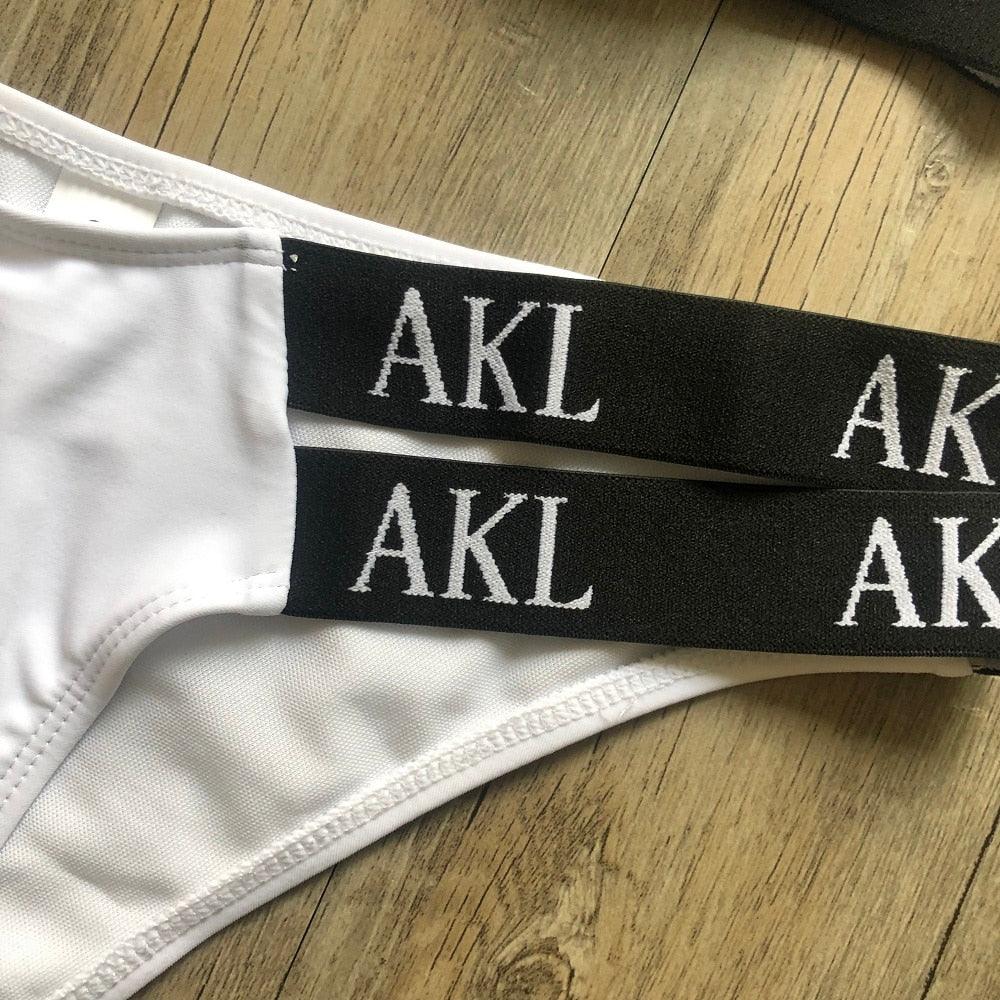 Ensemble de Bikini de Luxe pour Femmes, Maillot de Bain Imprimé Lettres, Push Up, Bandage, Maillot de Bain Noir pour Femmes, Maillot de Bain de Natation