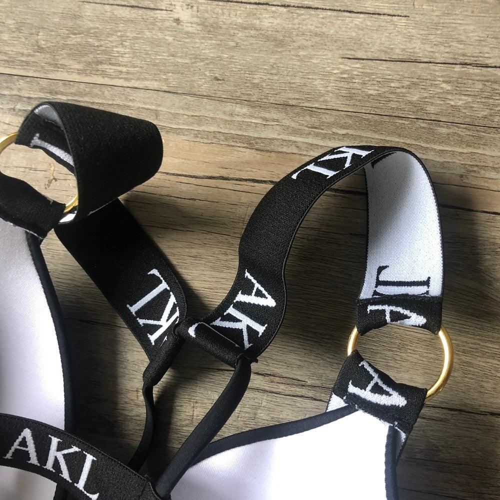 Ensemble de Bikini de Luxe pour Femmes, Maillot de Bain Imprimé Lettres, Push Up, Bandage, Maillot de Bain Noir pour Femmes, Maillot de Bain de Natation
