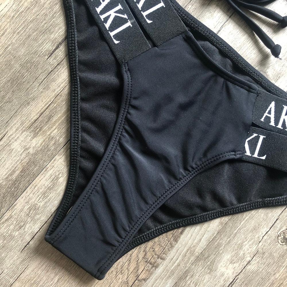 Ensemble de Bikini de Luxe pour Femmes, Maillot de Bain Imprimé Lettres, Push Up, Bandage, Maillot de Bain Noir pour Femmes, Maillot de Bain de Natation