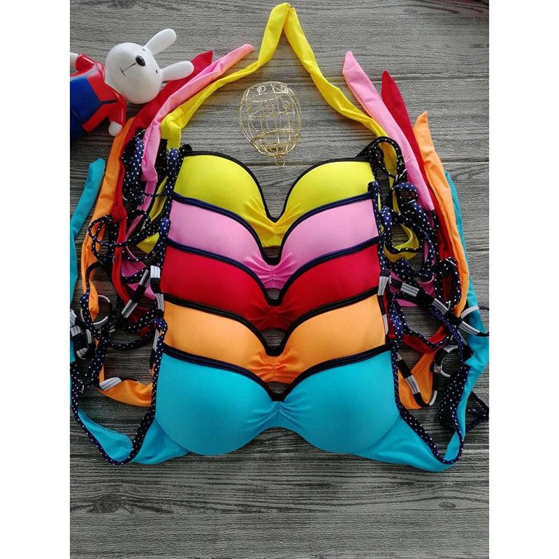 Ensemble de bikini trois pièces pour femmes maillot de bain push-up maillot de bain plage maillot de bain pour femmes soutien-gorge tressé à lacets contraste ensemble de bikini maillot de bain fleur taille basse maillot de bain croisé