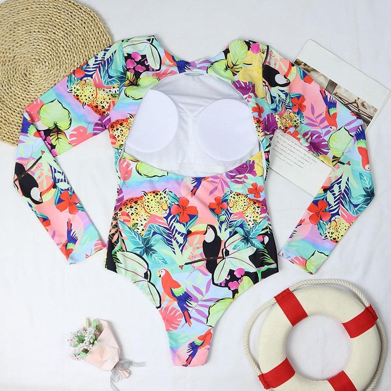 Maillot de bain de surf pour femme Bikini manches longues Maillot de bain imprimé tigre Push Up Maillot de bain d'été deux pièces Rash Guard de surf Bikini manches longues Ensemble maillot de bain