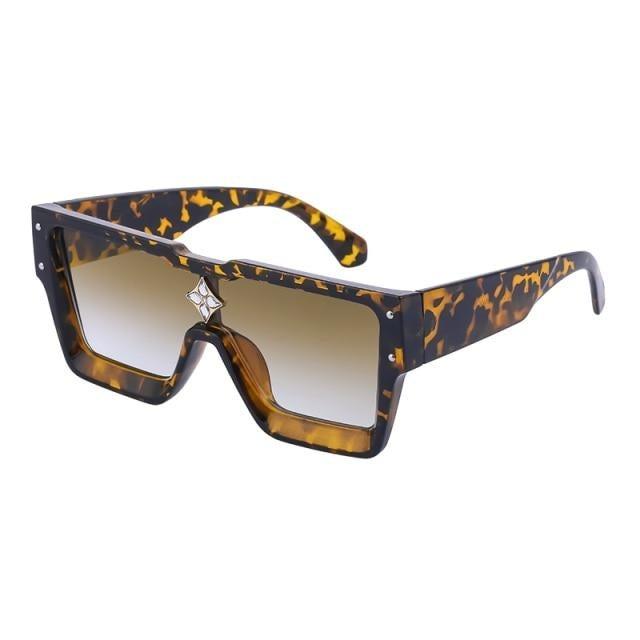 Lunettes de soleil carrées oversize pour femmes et hommes, nouveau design de luxe, lunettes de soleil pour femmes, nouvelle monture large tendance, verres miroir argentés