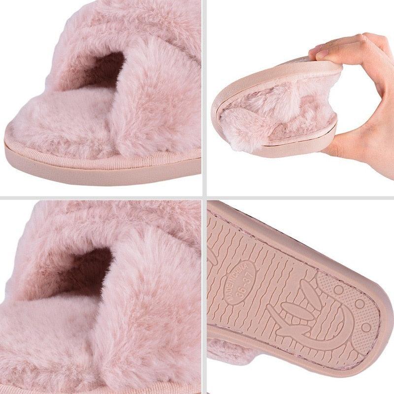 Pantoufles douces et moelleuses pour femmes, en fausse fourrure, antidérapantes, confortables, avec mémoire de forme, pour la maison