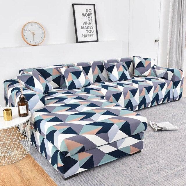 Housse de canapé géométrique, housse de canapé élastique pour salon, animaux domestiques, canapé d'angle en forme de L, housse de canapé en forme de L avec bas élastique, ensemble Jacquard pour salon