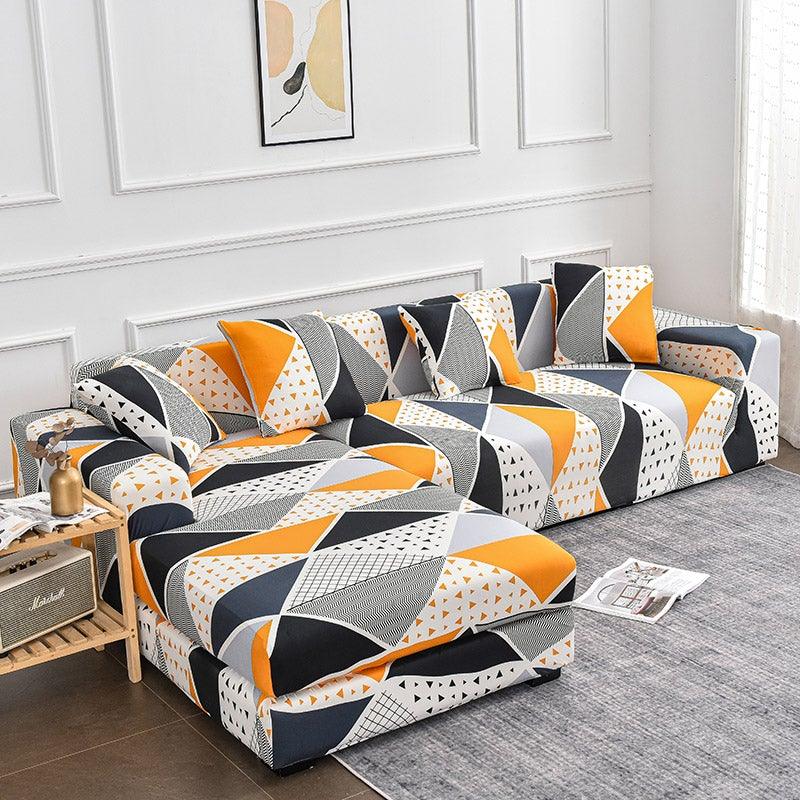 Housse de canapé géométrique, housse de canapé élastique pour salon, animaux domestiques, canapé d'angle en forme de L, housse de canapé en forme de L avec bas élastique, ensemble Jacquard pour salon