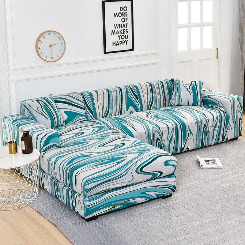 Housse de canapé géométrique, housse de canapé élastique pour salon, animaux domestiques, canapé d'angle en forme de L, housse de canapé en forme de L avec bas élastique, ensemble Jacquard pour salon
