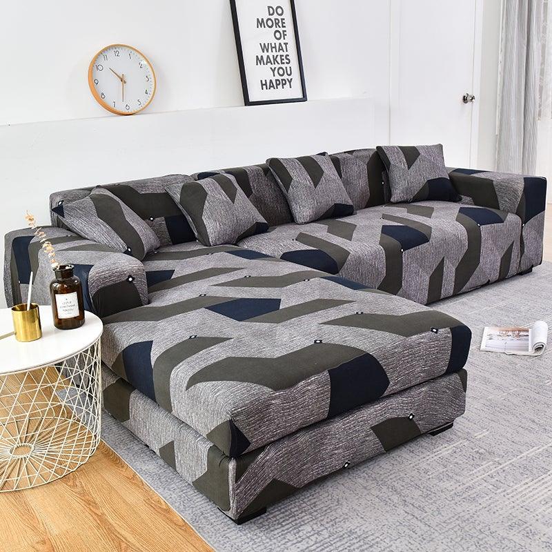Housse de canapé géométrique, housse de canapé élastique pour salon, animaux domestiques, canapé d'angle en forme de L, housse de canapé en forme de L avec bas élastique, ensemble Jacquard pour salon
