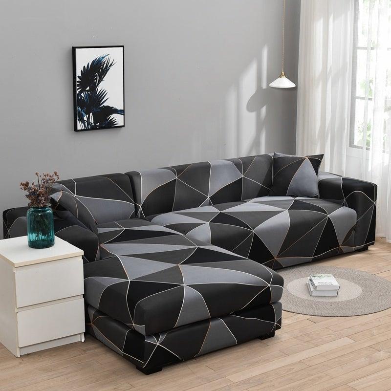 Housse de canapé géométrique, housse de canapé élastique pour salon, animaux domestiques, canapé d'angle en forme de L, housse de canapé en forme de L avec bas élastique, ensemble Jacquard pour salon