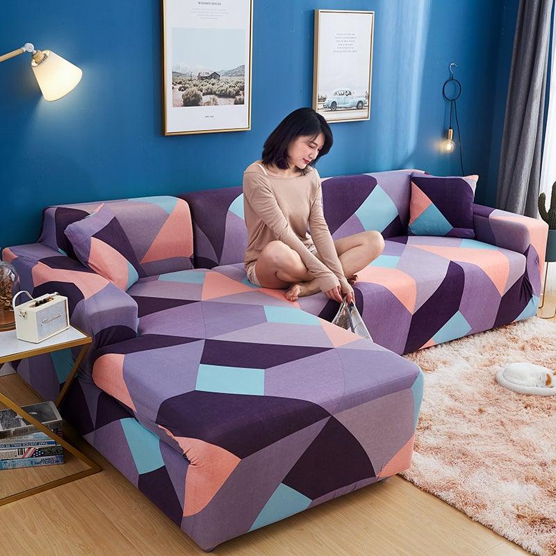 Housse de canapé géométrique, housse de canapé élastique pour salon, animaux domestiques, canapé d'angle en forme de L, housse de canapé en forme de L avec bas élastique, ensemble Jacquard pour salon