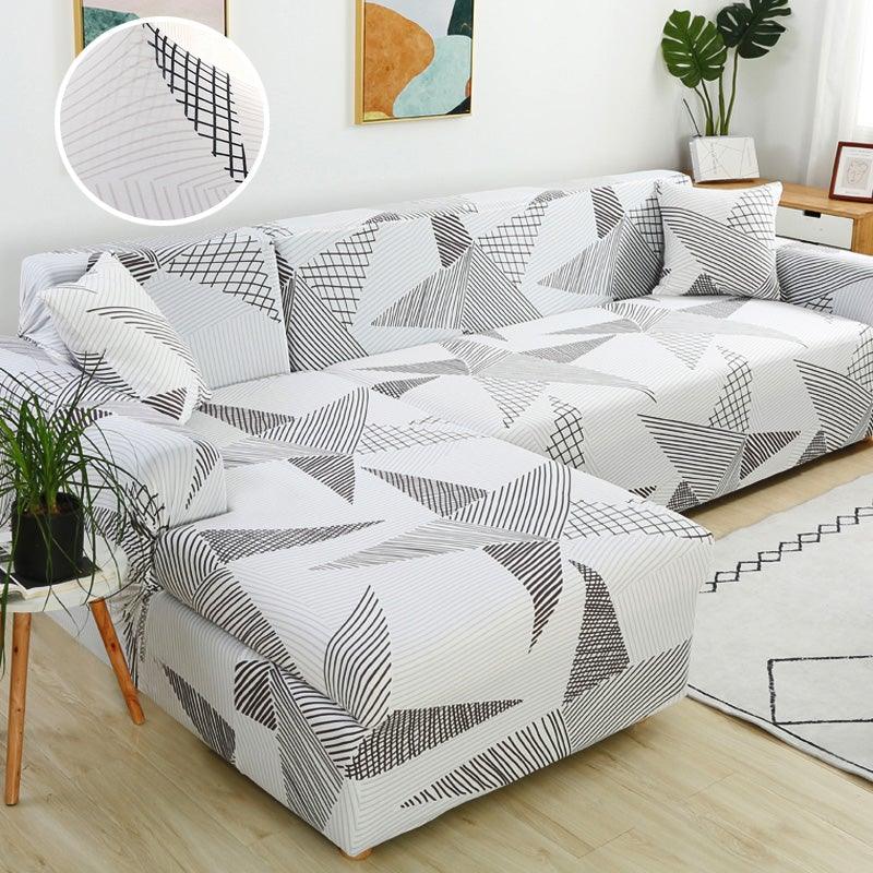 Housse de canapé géométrique, housse de canapé élastique pour salon, animaux domestiques, canapé d'angle en forme de L, housse de canapé en forme de L avec bas élastique, ensemble Jacquard pour salon