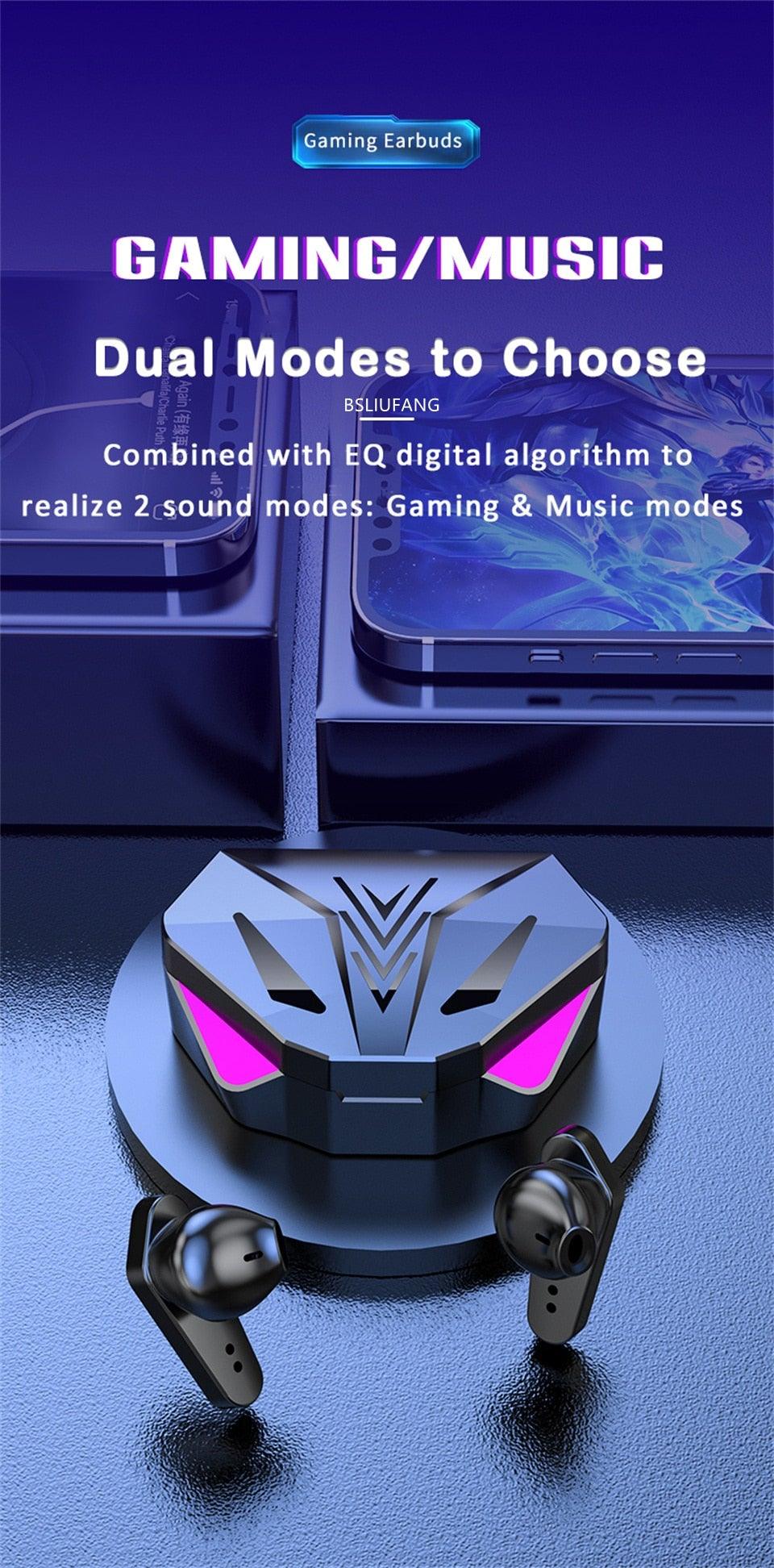 Casque de jeu Bluetooth pour jeu mobile, faible latence de 65 ms, écouteurs sans fil (True Wireless Earbuds) avec micro, casque de jeu Bluetooth à commande tactile, écouteurs de jeu stéréo avec réduction du bruit et micro