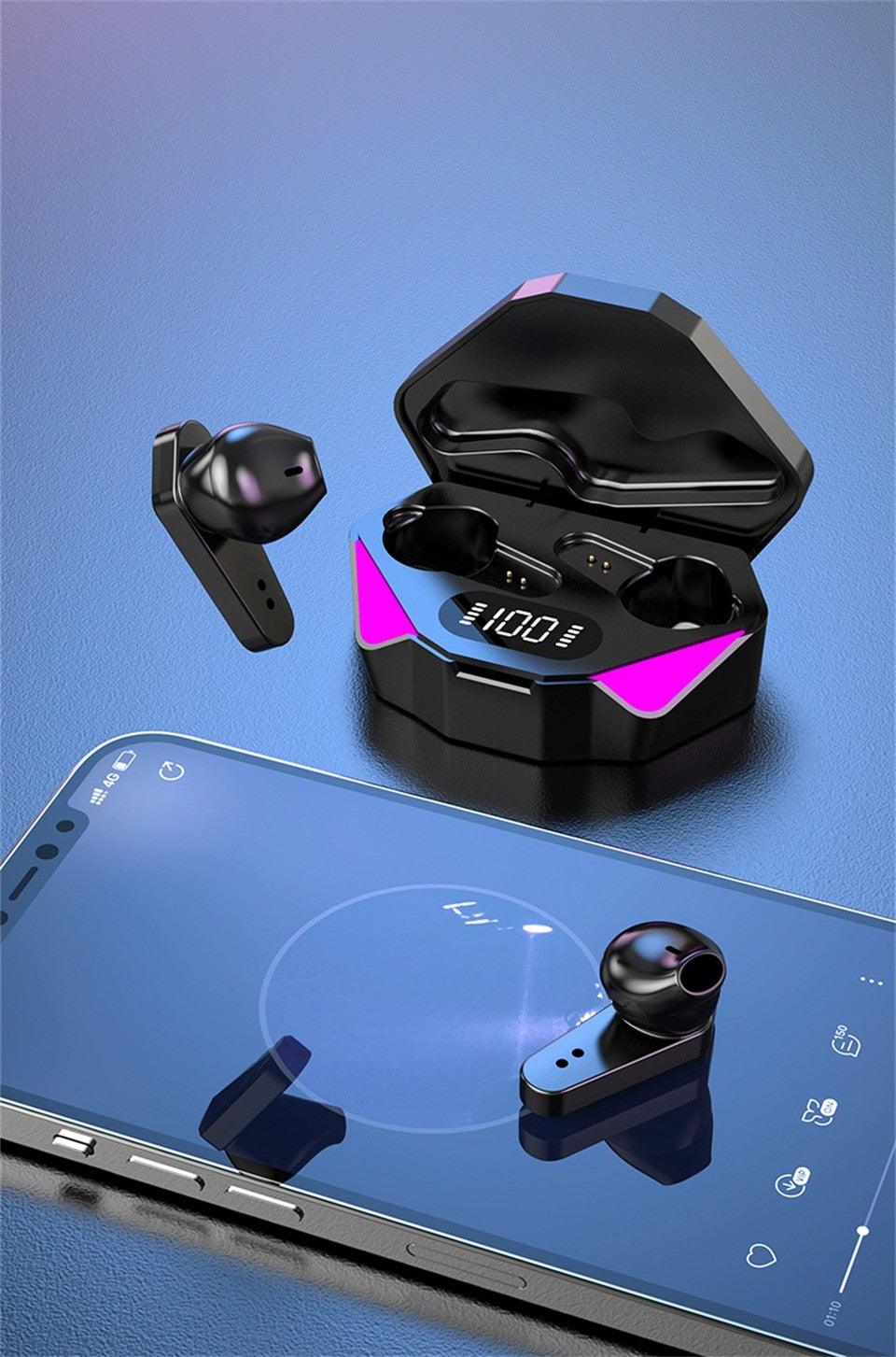 Casque de jeu Bluetooth pour jeu mobile, faible latence de 65 ms, écouteurs sans fil (True Wireless Earbuds) avec micro, casque de jeu Bluetooth à commande tactile, écouteurs de jeu stéréo avec réduction du bruit et micro