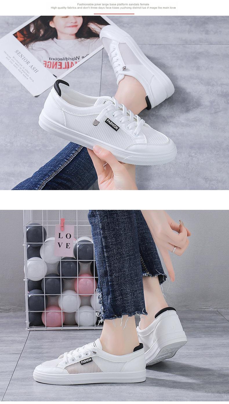 Baskets blanches décontractées pour femmes Printemps Été Respirantes Plates Couleur unie Chaussures en maille Baskets plates blanches à la mode Baskets de sport pour femmes Tennis Marche Gym Baskets à la mode