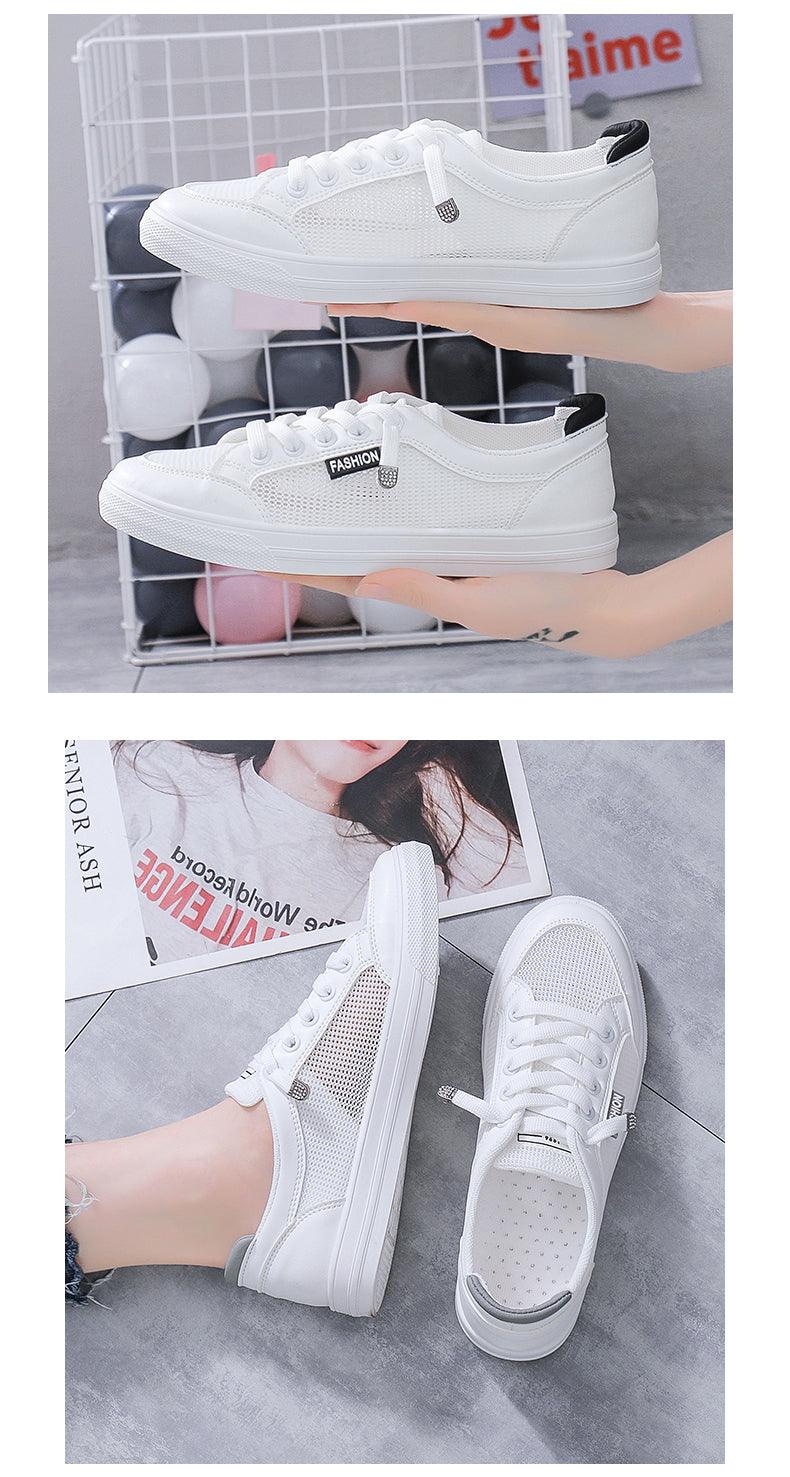 Baskets blanches décontractées pour femmes Printemps Été Respirantes Plates Couleur unie Chaussures en maille Baskets plates blanches à la mode Baskets de sport pour femmes Tennis Marche Gym Baskets à la mode