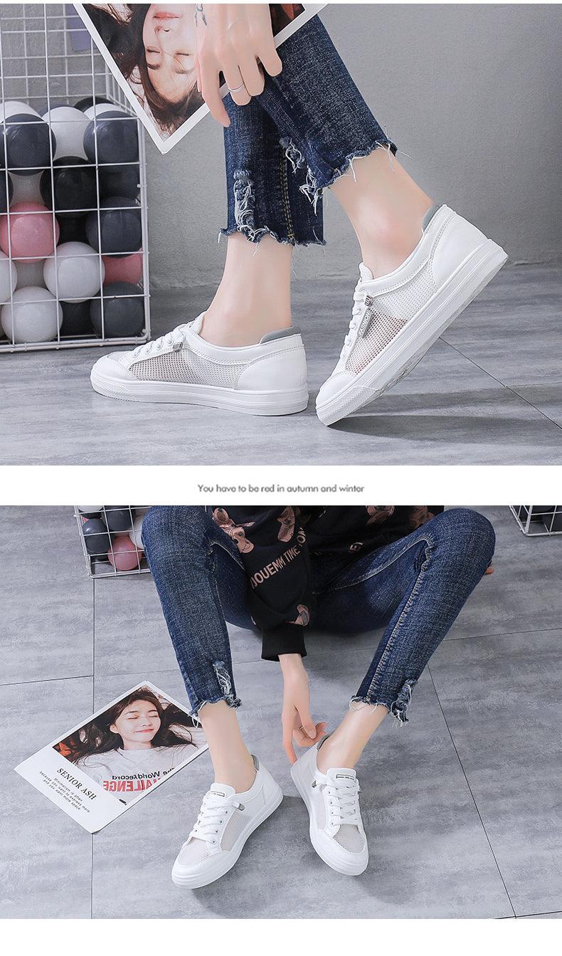 Baskets blanches décontractées pour femmes Printemps Été Respirantes Plates Couleur unie Chaussures en maille Baskets plates blanches à la mode Baskets de sport pour femmes Tennis Marche Gym Baskets à la mode
