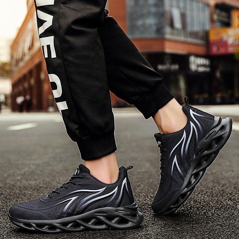 Baskets décontractées homme, imprimé flammes, chaussures de course en maille, semelle torsadée légère pour l'extérieur, respirantes, chaussures de sport tennis pour entraînement, marche, sport en extérieur, gym, baskets tendance.
