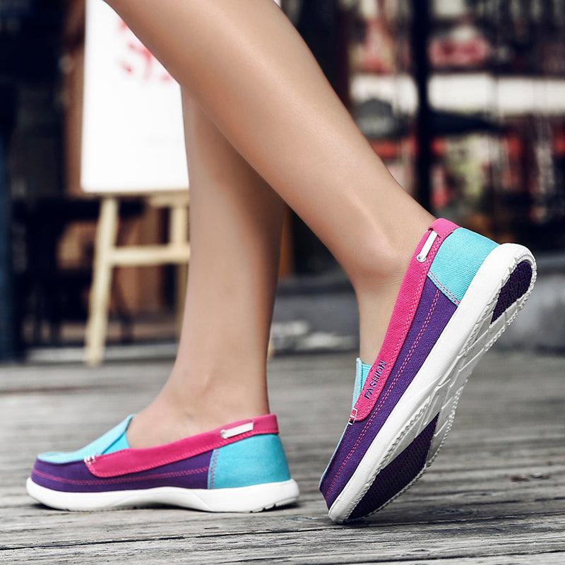 Chaussures plates pour femmes, nouvelles espadrilles décontractées en toile printemps-été, chaussures plates décontractées en maille respirante pour la course, chaussures plates confortables à enfiler pour femmes