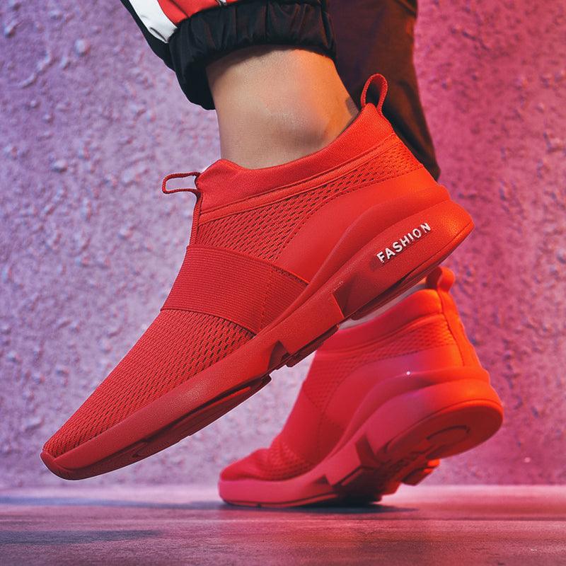 Baskets rouges plates pour hommes Chaussures de sport pour couple Baskets nouvelle mode Amoureux Décontracté Léger Jogging Respirant Chaussures de tennis de sport pour l'entraînement en extérieur et la marche