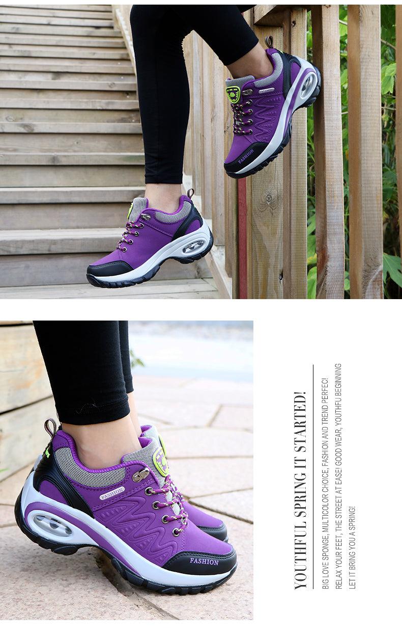 Baskets athlétiques à coussin d'air pour femmes, chaussures de marche respirantes, lacets sportifs, plateforme haute, chaussures décontractées, baskets en maille pour femmes, mode tennis, chaussures de marche respirantes pour la gym et le travail