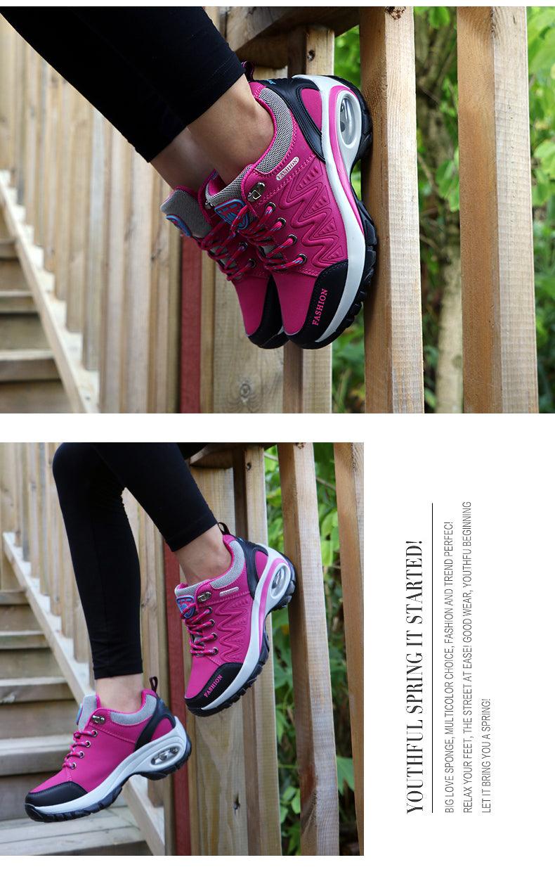 Baskets athlétiques à coussin d'air pour femmes, chaussures de marche respirantes, lacets sportifs, plateforme haute, chaussures décontractées, baskets en maille pour femmes, mode tennis, chaussures de marche respirantes pour la gym et le travail