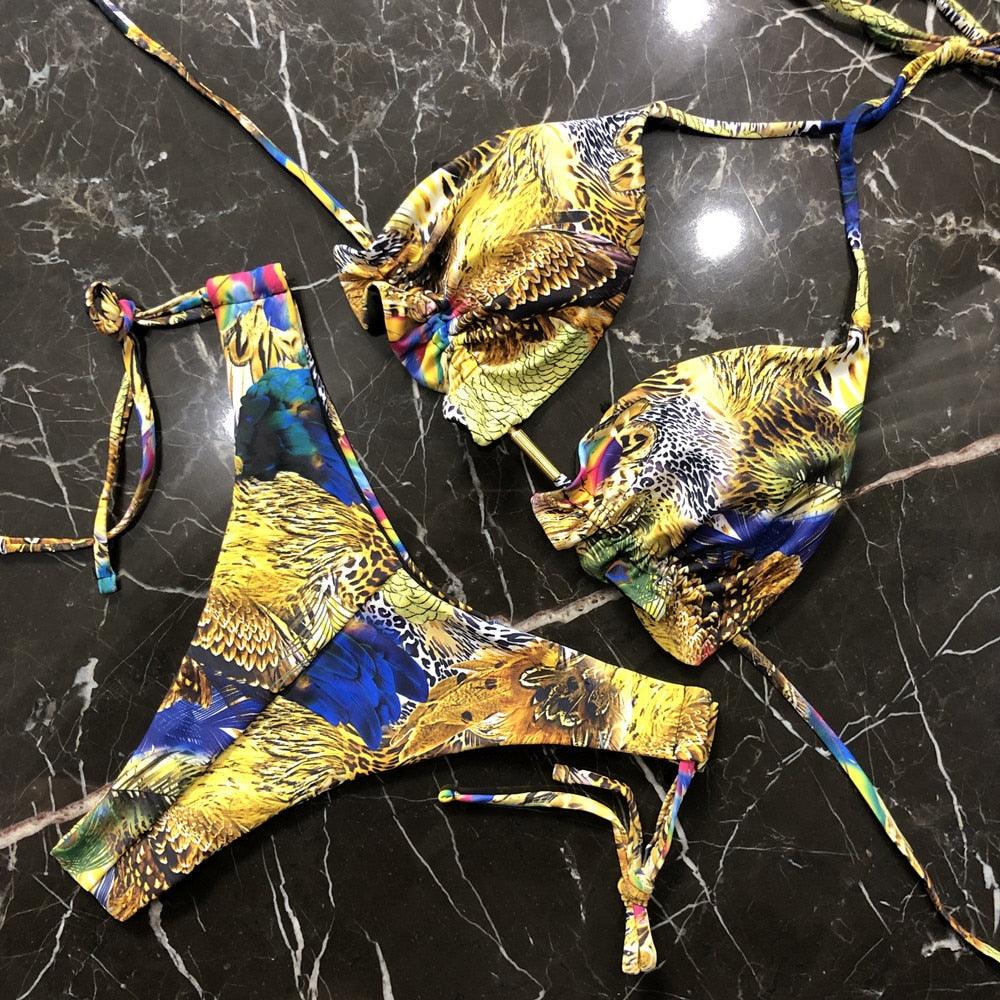 Maillot de bain deux pièces populaire pour femme - ensemble bikini push-up rembourré - ensemble bikini floral - maillot de bain deux pièces à volants taille basse - maillot de bain push-up