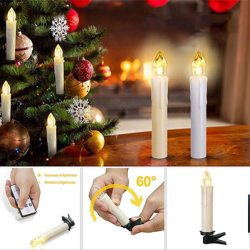 Bougies LED Sans Flamme Télécommande Pour Dîner Fête Maison Arbre de Noël Bougies LED Coniques Sans Flamme Scintillantes avec Télécommande Minuteur Piles Étanche Bougies d'Arbre de Noël Bougies de Fenêtre Blanc Chaud Lumière de Décoration Nouvel An