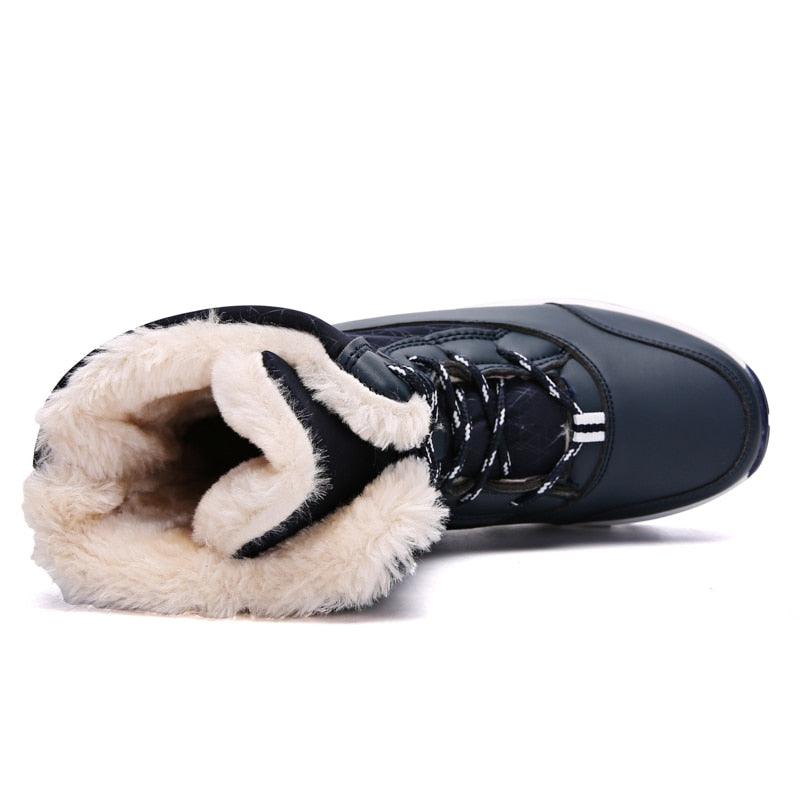 Bottes pour femmes Chaussures d'hiver imperméables Bottes de neige gardant au chaud Bottines d'hiver à talons épais en fourrure Bottines de randonnée imperméables antidérapantes en fourrure chaude pour l'extérieur