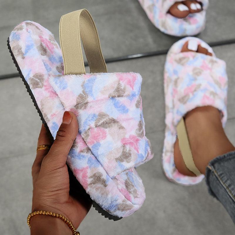 Nouvelles pantoufles plates peu profondes chaudes pour femmes décontractées d'hiver courtes en peluche maison coton mode robe tongs à bout ouvert pantoufles de diapositive confortables en mousse à mémoire de forme pour la maison