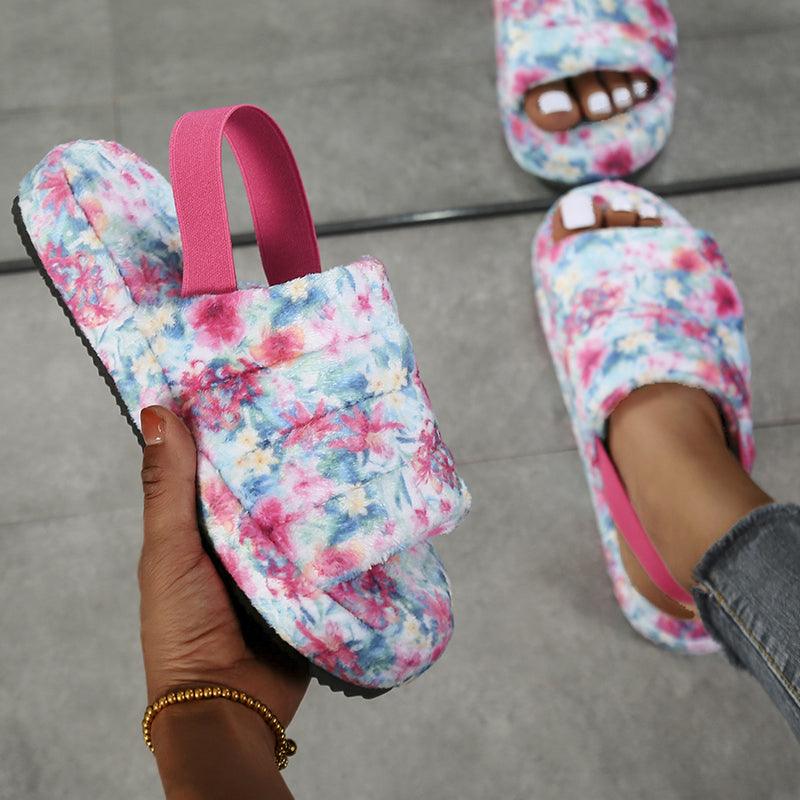 Nouvelles pantoufles plates peu profondes chaudes pour femmes décontractées d'hiver courtes en peluche maison coton mode robe tongs à bout ouvert pantoufles de diapositive confortables en mousse à mémoire de forme pour la maison