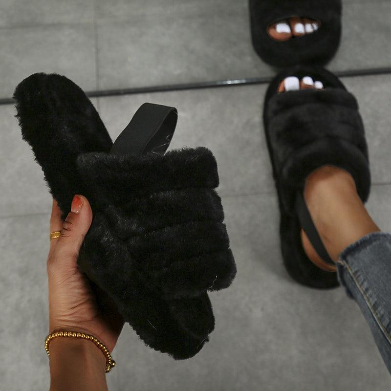 Nouvelles pantoufles plates peu profondes chaudes pour femmes décontractées d'hiver courtes en peluche maison coton mode robe tongs à bout ouvert pantoufles de diapositive confortables en mousse à mémoire de forme pour la maison