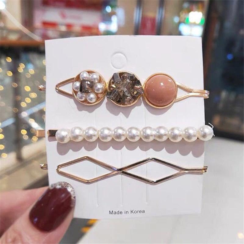 3 pinces à cheveux/set, pour femmes et jeunes filles, élégantes, perles, géométriques, épingle à cheveux, doux, ornements de cheveux, barrettes, accessoires pour cheveux pour femmes