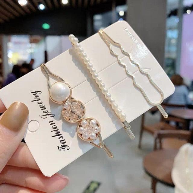 3 pinces à cheveux/set, pour femmes et jeunes filles, élégantes, perles, géométriques, épingle à cheveux, doux, ornements de cheveux, barrettes, accessoires pour cheveux pour femmes