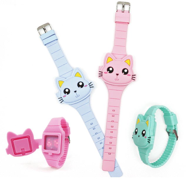 Montres 3D pour Enfants Montre Électronique LED Lapin Chat Mignonne Garçons et Filles Montres Bracelets Jouets en Silicone Montre Filles Forme Mignonne LED Mode Bracelet Silicone Design Coque Montre Bracelet
