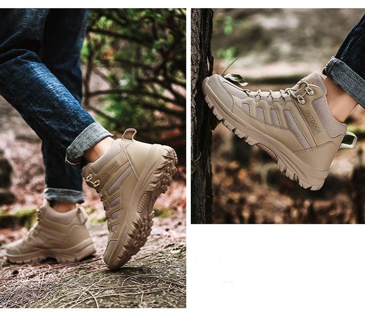 Chaussures de marche hiver homme, bottes de randonnée d'extérieur, chaussures d'hiver décontractées de travail, bottines en caoutchouc, chaussures de camping respirantes et résistantes à l'eau, chaussures de marche antidérapantes pour homme.