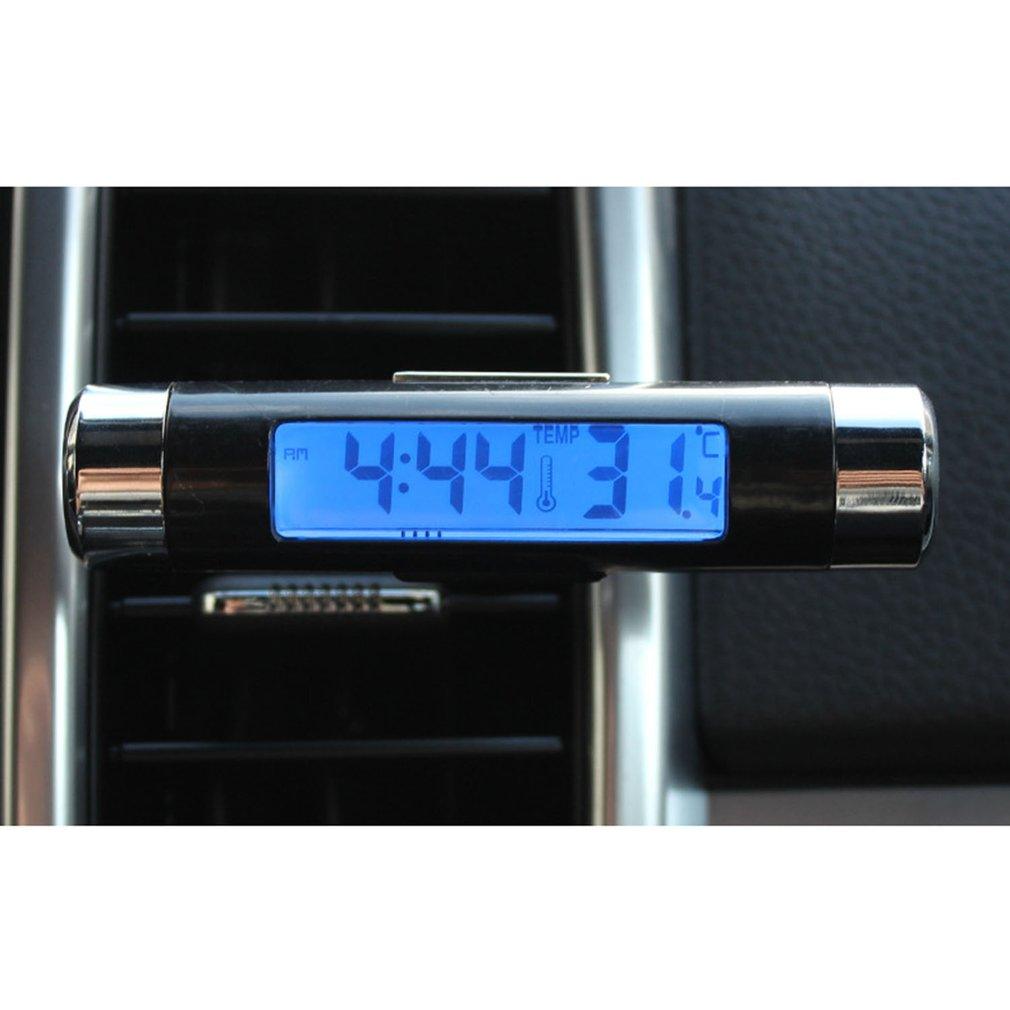 2 en 1 voiture véhicule affichage numérique LCD thermomètre horloge portable voiture tableau de bord numérique horloges avec lumière noire et écran LCD réglable jauge de température du véhicule support horloge