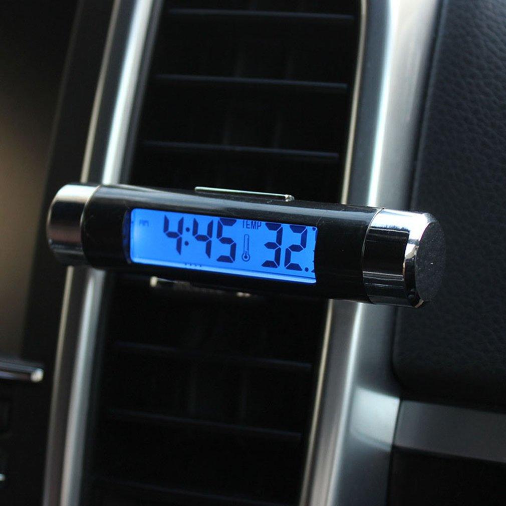 2 en 1 voiture véhicule affichage numérique LCD thermomètre horloge portable voiture tableau de bord numérique horloges avec lumière noire et écran LCD réglable jauge de température du véhicule support horloge