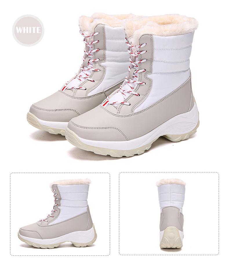 Bottes pour femmes Chaussures d'hiver imperméables Bottes de neige gardant au chaud Bottines d'hiver à talons épais en fourrure Bottines de randonnée imperméables antidérapantes en fourrure chaude pour l'extérieur