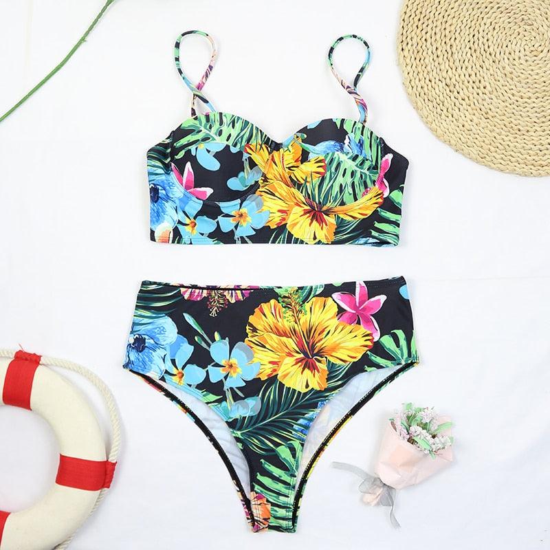 Maillot de bain de luxe pour femme, bikini noir, taille haute, 2 pièces, ensemble de maillot de bain, maillot de bain de plage pour femme, ensemble bikini bandage taille haute deux pièces, push-up