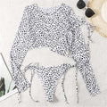 Maillot de bain bikini imprimé léopard vintage avec bretelles pour femme, maillot de bain léopard imprimé léopard trois pièces, maillot de bain à manches longues, maillot de bain mignon.